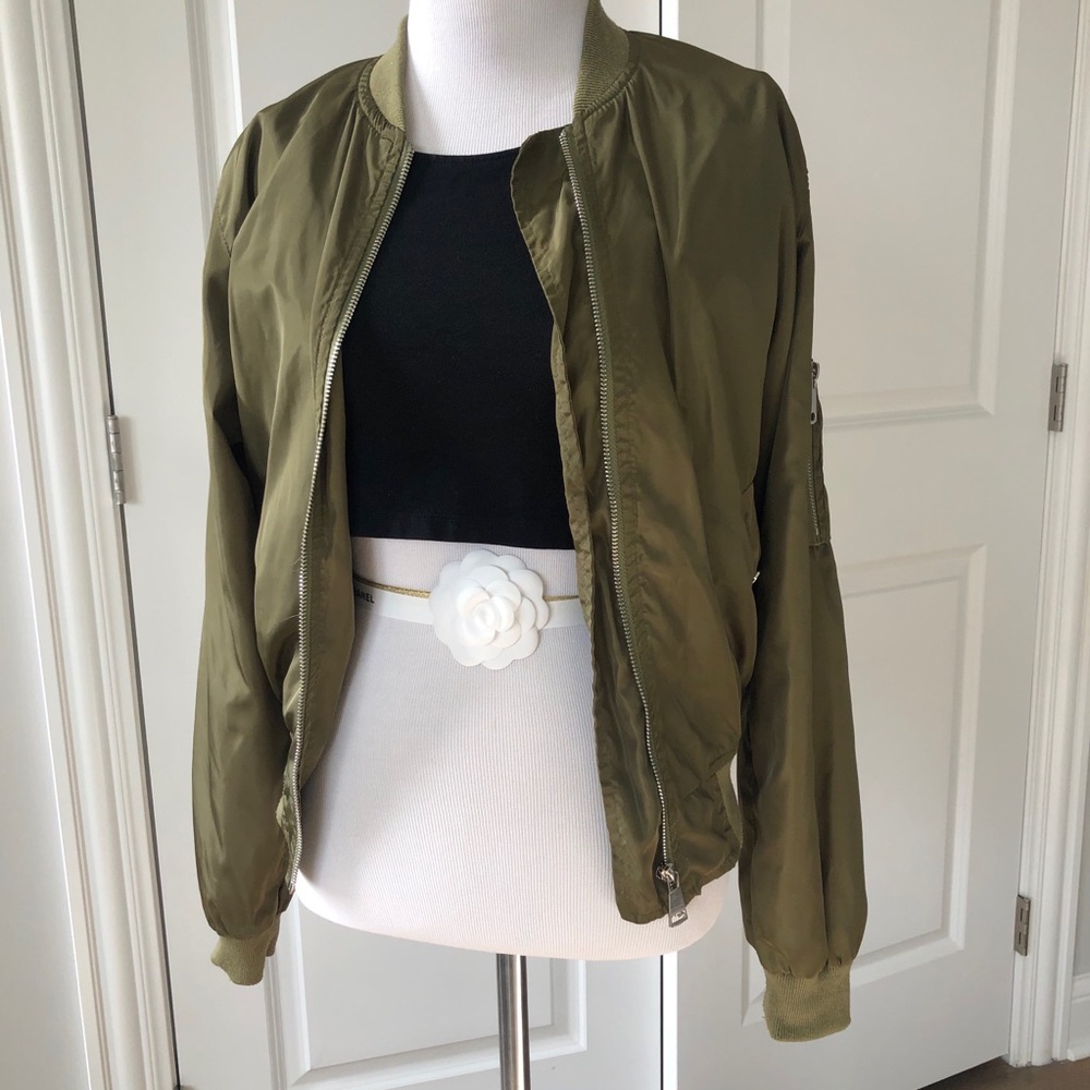 Military Green Nylon Bomber Jacket